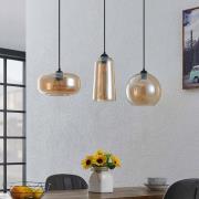 Lucande Wilja hanglamp, 3-lamps, barnsteen