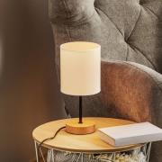 Tafellamp Corralee, hout en witte stoffen kap