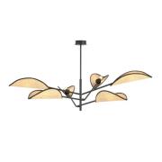 Hanglamp Vene, zwart/rotanoptiek, 6-lamps