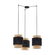 Hanglamp Boho, rond 3-lamps zwart/rotan
