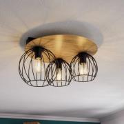 Plafondlamp Malin, houten kap rond, 3-lamps