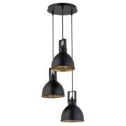 Hanglamp Trial, 3-lamps rond zwart/goud