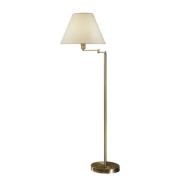 Vloerlamp Hilton, witte stoffen kap, oudmessing