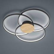 LED plafondlamp Sedona met houtdetail mat zwart