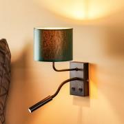 Wandlamp Soho, cilindervormig, leeslampje groen/goud