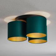 Plafondlamp Soho, cilindrisch rond 3-lamps groen/goud