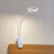 Prios klemlamp Harumi, wit, oplaadbare batterij, USB, 51 cm hoog