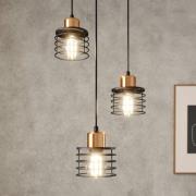 Edison hanglamp in zwart/koper, 3-lamps rond