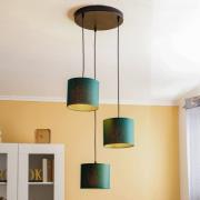 Hanglamp Soho, cilindervormig, rond 3-lamps groen/goud