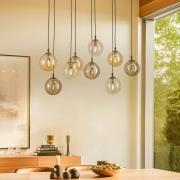 Hanglamp Glassy, 9-lamps, zwart, grafiet/amber/helder, E14