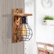 Erebos 121-A wandlamp, hout, zwarte kooi kap