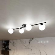 Plafondlamp Glassy, 4-lamps, lineair, zwart/opaal