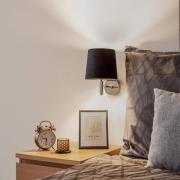 Wandlamp Bono, textiel kap, chroom/zwart