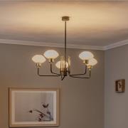 Ravello kroonluchter, 5-lamps, zwart/wit/goud