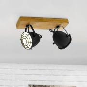 Plafondspot Gatebeck, hout/zwart, 2-lamps, hout