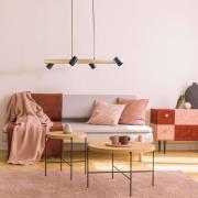 Hanglamp Frida met vier spots, zwart/hout licht