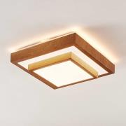 Lindby Mendosa LED plafondlamp hout-optiek, hoekig