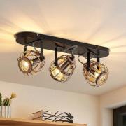 Lindby plafondspot Bominio, 54 cm, 3-lamps, hout, rotan