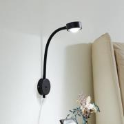 Lindby wandlamp Jyla, zwart, lens, 3000 K, GX53, flexibele arm