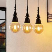 Lucande Gesja hanglamp, 3-lamps, lang, zwart