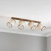 Plafondspot Tubo, dennenhout, beige, 4-lamps