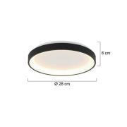 Ringlede LED plafondlamp, zwart, hoogte 6 cm, Ø 28 cm