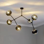 Plafondlamp Nova, zwart/helder, 6-lamps