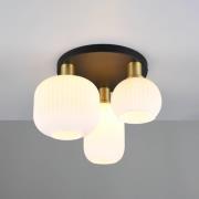 Diva plafondlamp, 3-lamps, metaal, glas, wit, messingkleurig