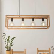 Vierkante hanglamp, 4-lamps, 90 cm lang, bamboe, E27