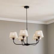 Kroonluchter Chicago, linnen lampenkappen, 5-lamps