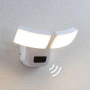 Lindby LED buiten wandlamp Nikias, 30 cm, sensor, 2-lamps, wit