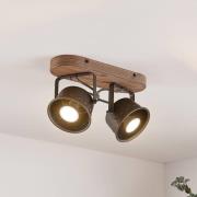 Lindby plafondspot Rubinjo, 31 cm, 2-lamps, hout, GU10