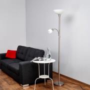 Lindby vloerlamp Elaina, 180 cm, nikkelkleurig, leeslampje