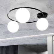 Plafondlamp Sopra, opaalwit/zwart, glas, E14