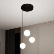 Hanglamp Royal, 3-lamps, opaalwit/zwart, glas, E14