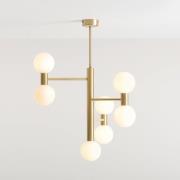 Flare hanglamp, 7-lamps, messing/opaal wit, glas