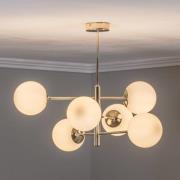 Hanglamp Aurora, goudkleurig, 6-lamps, glas, metaal