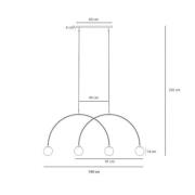 Una 4 hanglamp, metaal, glas, 4-lamps, koraalrood