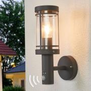 Lindby buitenwandlamp Djori, sensor, antraciet, roestvrij staal