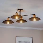 Plafondlamp Kobe, 4-lamps, staal, hout, zwart