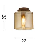 Zweden plafondlamp, mokka/amber, 1-lamp, staal, glas