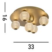LED plafondlamp Asteroid, goud, Ø 33 cm staal/acryl 5-lamps versie
