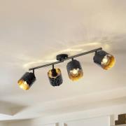 Lindby plafondlamp Aralena, zwart/goud, 4-lamps, lengte 97cm