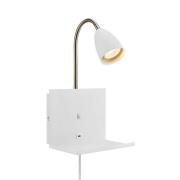 Wandlamp Cuarto, wit 30 cm ijzeren stekker USB-poort plankje
