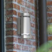 Buitenwandlamp Focus van roestvrij staal, rond, 2-lamps.