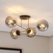 Plafondlamp Magnum, 4-lamps, grafiet/goud/zwart, glas, E14