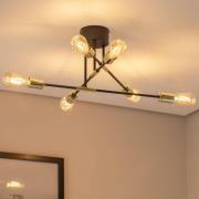 Plafondlamp Ilia, zwart/goud, 6-lamps