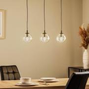 Hanglamp Glassy, 3-lamps, recht, zwart, helder, glas