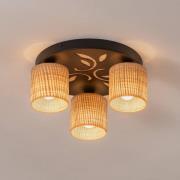Plafondlamp Adeline rotan lampenkappen 3-lamps rond