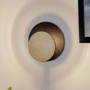 Wandlamp Circle in zwart met houten decorplaat
